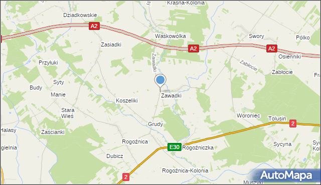 mapa Zawadki, Zawadki gmina Międzyrzec Podlaski na mapie Targeo